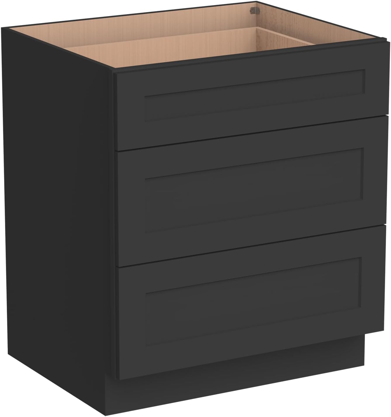 Shaker Style Charcoal Black RTA Base Cabinet with Drawers- Solid Wood 3-Drawer Design with Soft Close, 21" W x 24" D x 34.5" H, Perfect for Standalone Use or Kitchen Cabinet Combinations