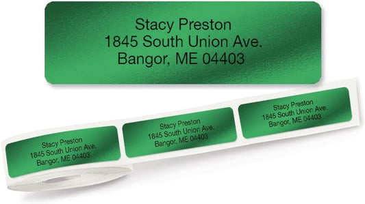 Colorful Images Green Metallic Foil Rolled Return Address Mailing Labels with Dispenser, Customize with Name & Shipping Address, 250 Self Adhesive, Easy Peel Sticker Label Roll, 3/4" x 2 1/2"