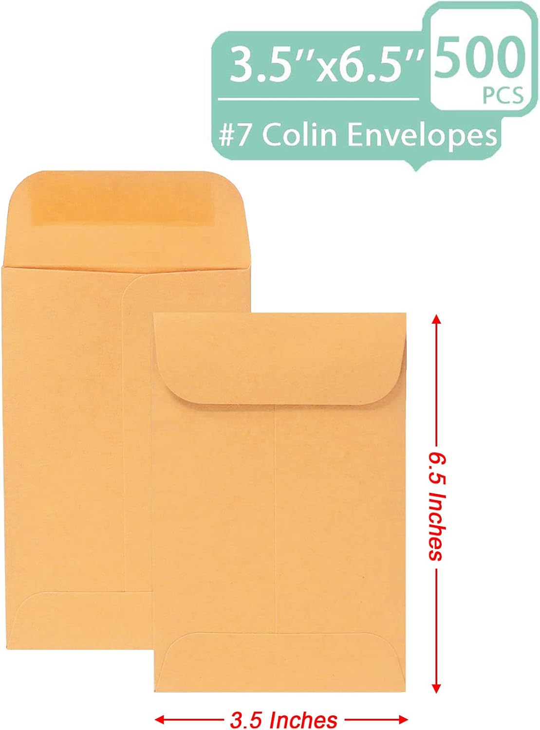 500 PCS #7 Coin Envelopes, 3.5 x 6.5 inches Brown Kraft Envelopes Classic Small Parts Envelopes with Self Adhesive Gummed Flap for Coins, Cash, Credit Cards, Seeds