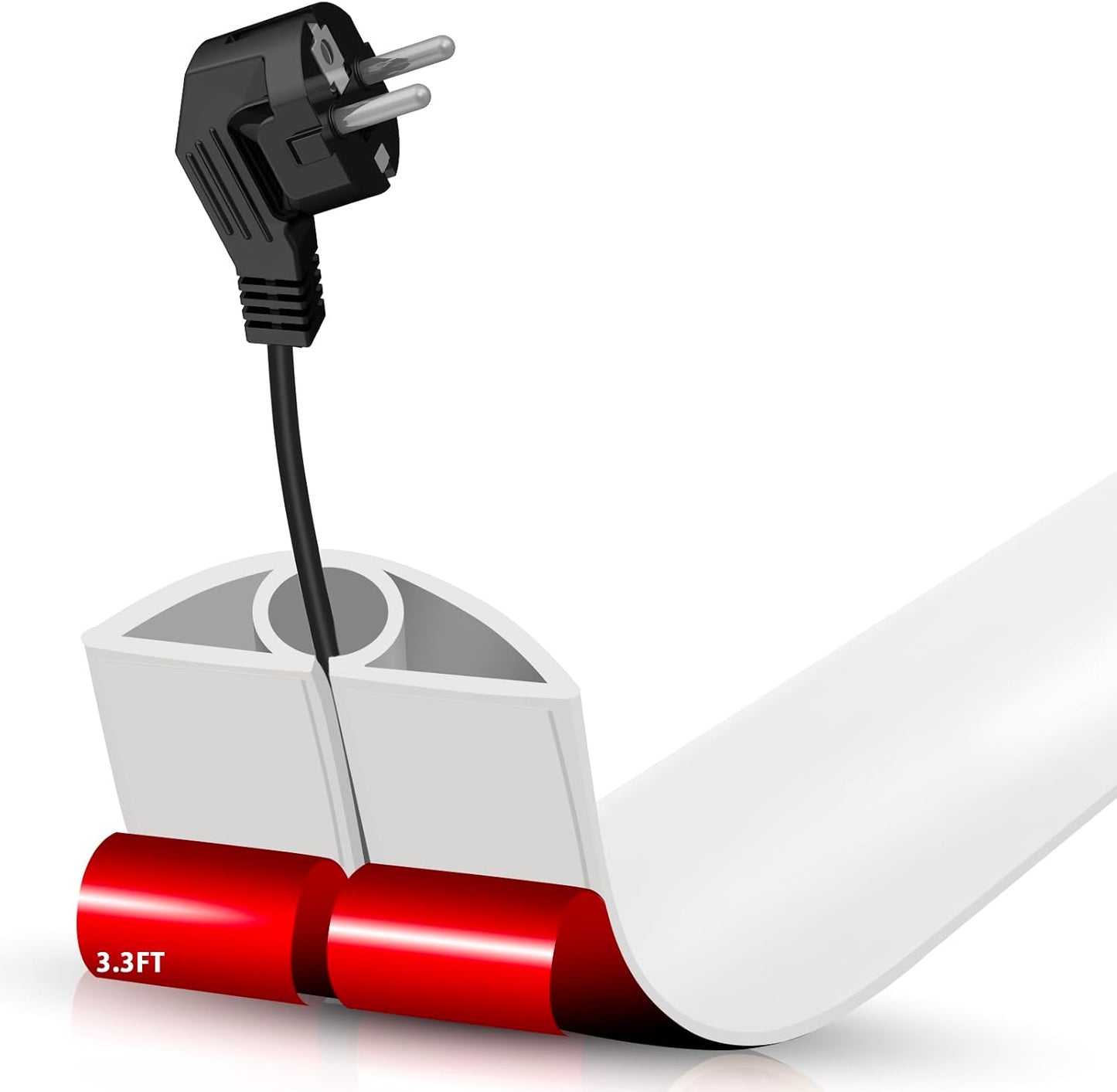 Floor Cord Cover Self Adhesive Cord Hider,3.3FT Cable Management, Extension Strip Protector for Wires, Prevent Cable Trips for Offices, Gyms, Exhibitions Cavity:0.3"(W) x 0.28"(H) White