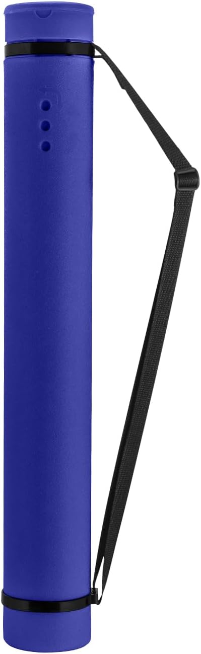 JJRING Blue Poster Tube, 25" to 40" Extendable Poster Storage Holder Tube with Carrying Strap, Poster Carrying Case for Blueprints, Scrolls, Maps and Architect Papers