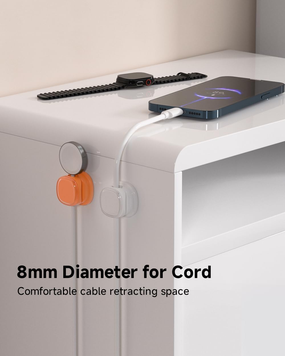 9 Pack Cord Organizer, Spring Cable Management, Adhesive Cute Cable Holder Clips, Phone Charger Wire Keeper for Desk Nightstand Car Office (9-Pack White_Orange_Black)