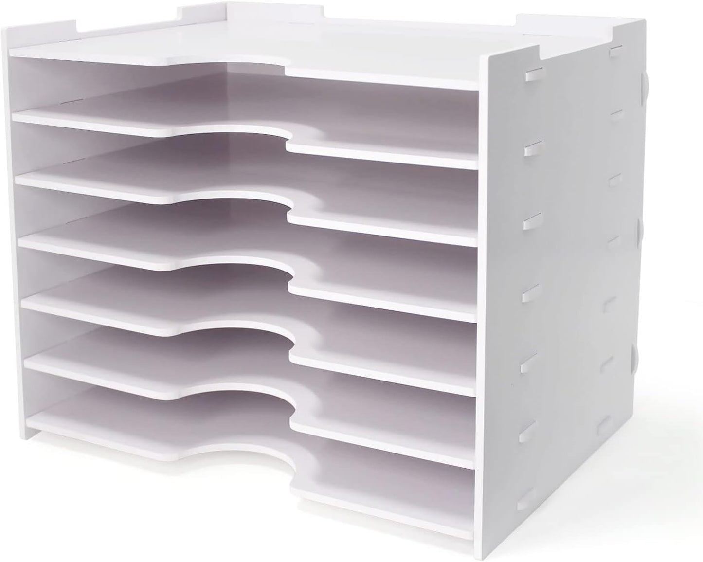 SONGWAY File Organizer for Desk - 7 Tier Wide Document Holder, Letter Mail Tray Storage Rack, A4 Paper Storage Holder, Desktop Organizer for Home Office School, White