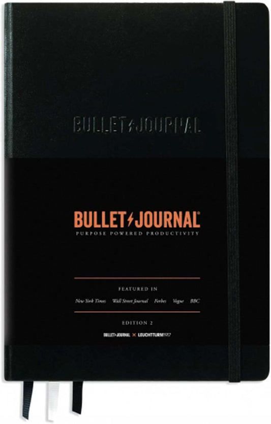 LEUCHTTURM1917 The Official Bullet Journal Edition 2 - Notebook Built for BuJo, Medium A5 204 Pages of 120gsm Paper, with Bujo Pocket Guide (Black)