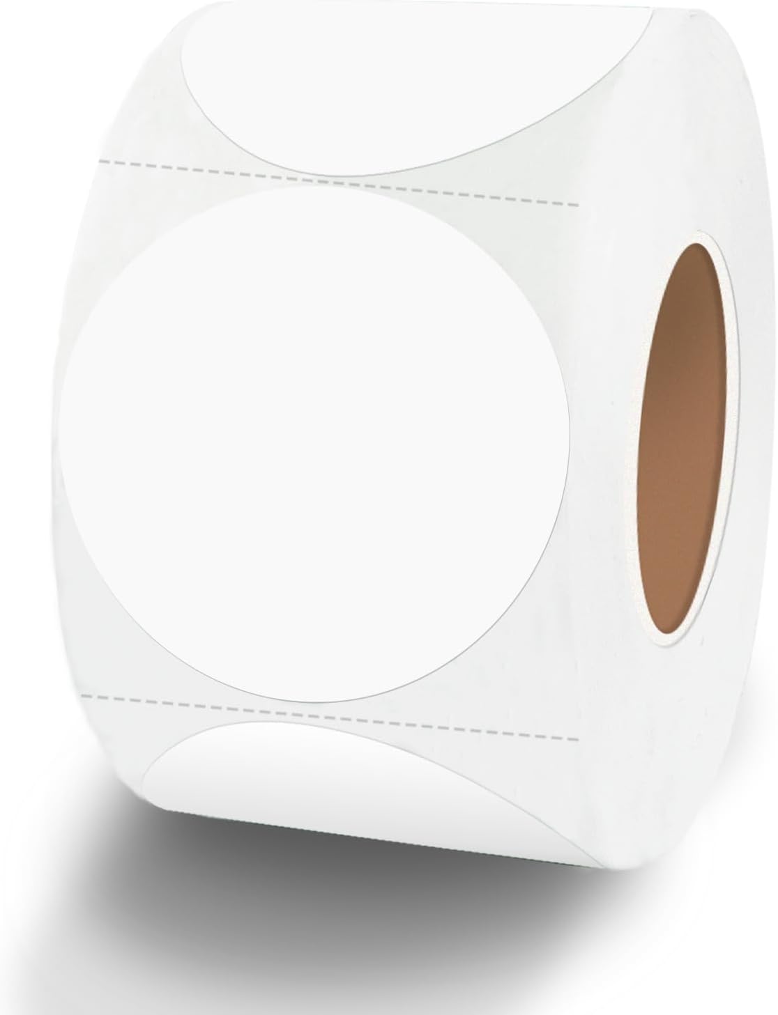 1.5 Inch White Round Thermal Sticker Labels, Self-Adhesive Circle Direct Thermal Labels, Multi-Purpose Roll Sticker Labels for DIY Logo Design with Perforation Line（ 500 Labels，1 Roll）