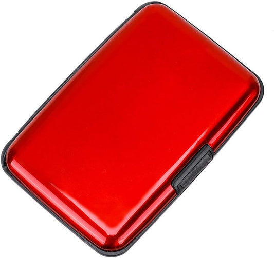 ELFISH Mini RFID Aluminum Wallet Credit Cards Holder Business Card Case Metal ID Case for Men Women (Red)