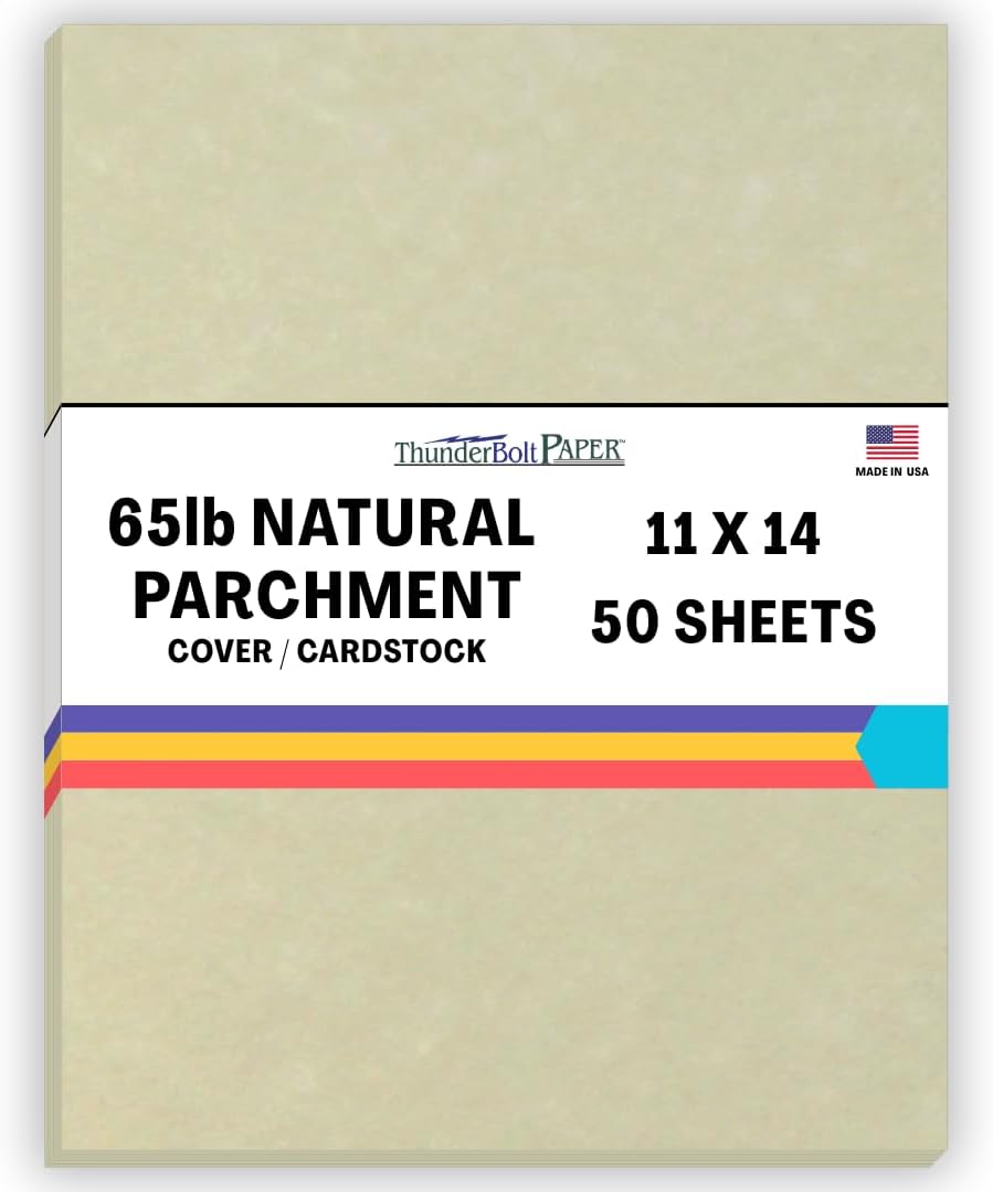 50 Natural Parchment 65lb Cover Paper Sheets 11 X 14 Inches Cardstock Weight Colored Sheets 11" X 14" (11X14 Inches) Scrapbook|Picture-Frame Size - Printable Old Parchment Semblance