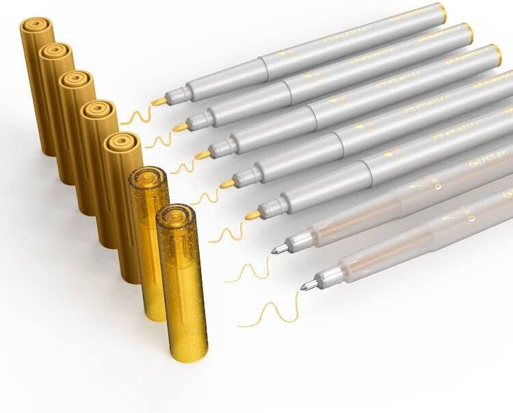 DOOHALO Gold Metallic Gel Glitter Pens Compatible with Cricut Maker 3/Maker/Explore 3/Air 2/Air 1.0/0.8/2.0/2.5 Variety Point Tips Markers for drawing Writing