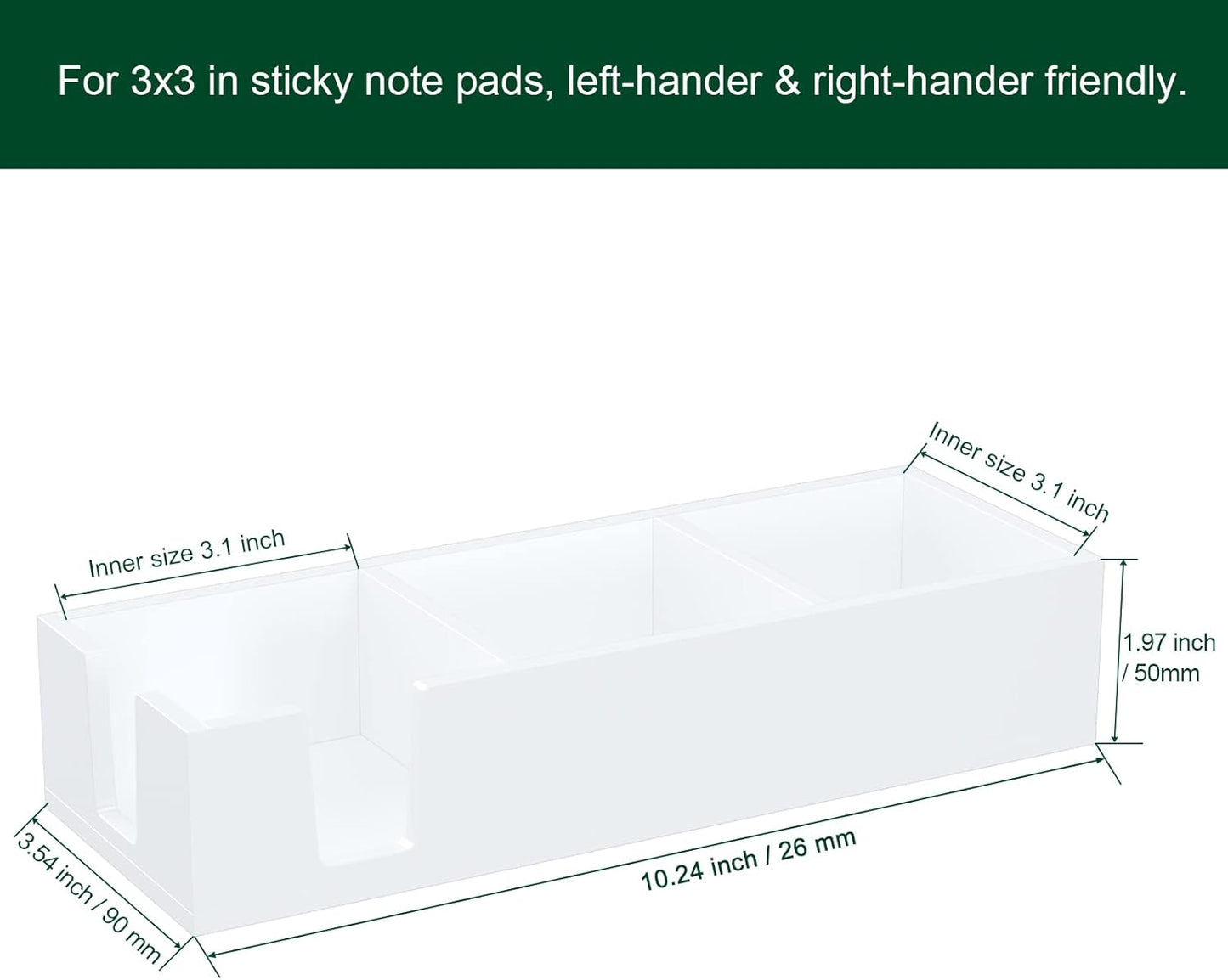 Acrylic Sticky Note Holder, Self-Stick Note Pad Holder W/O Pads - Note Dispenser Memo Pad Holder Desk Organizer for School Office Home (3''x3'' 3IN1 White)