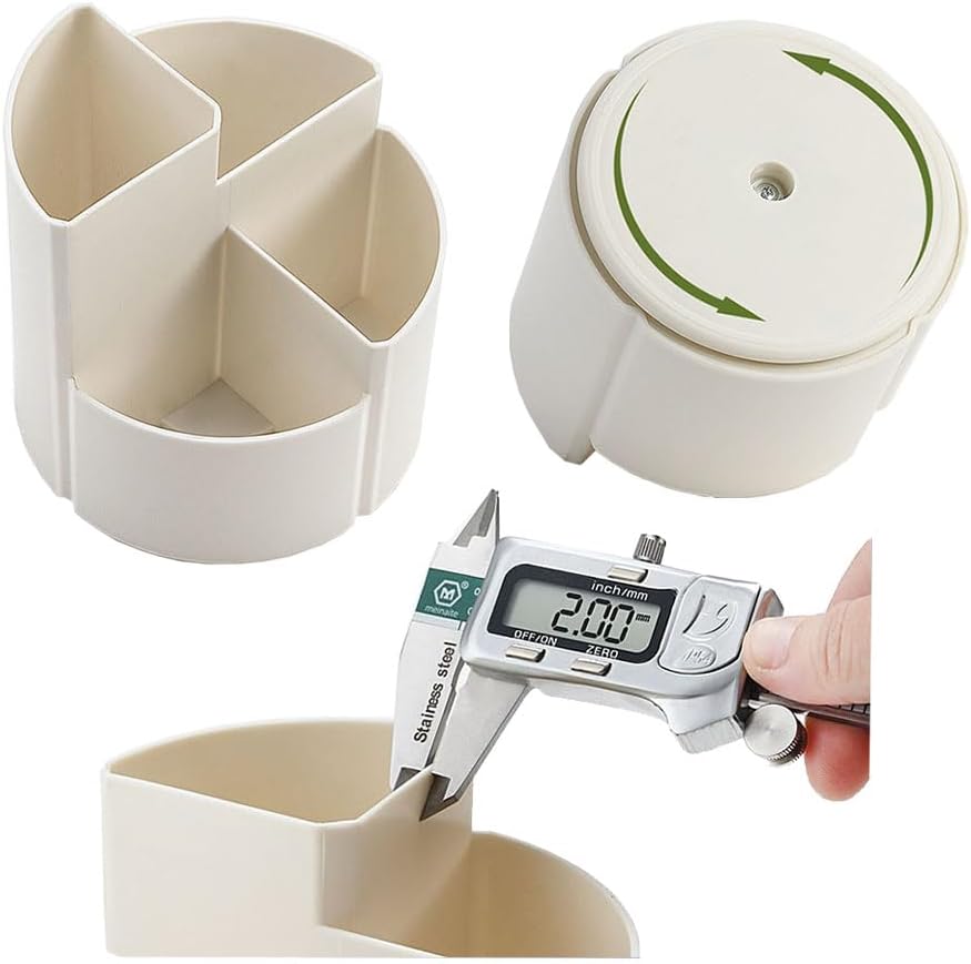 OWLFAVO Desk Pencil Pen Holder, 4 slots 360-Degree Spinning Desk Organizers, Rotating Desktop Storage Stationery Supplies for School, Home, Office, Kitchen, Makeup Brush, Ivory White