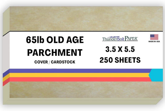 250 Old Age Parchment 65lb Cover Paper Sheets 3.5" X 5.5" (3.5X5.5 Inches) USPS Standard Postcard Card Size - Printable Parchment Semblance by The Pulp Process