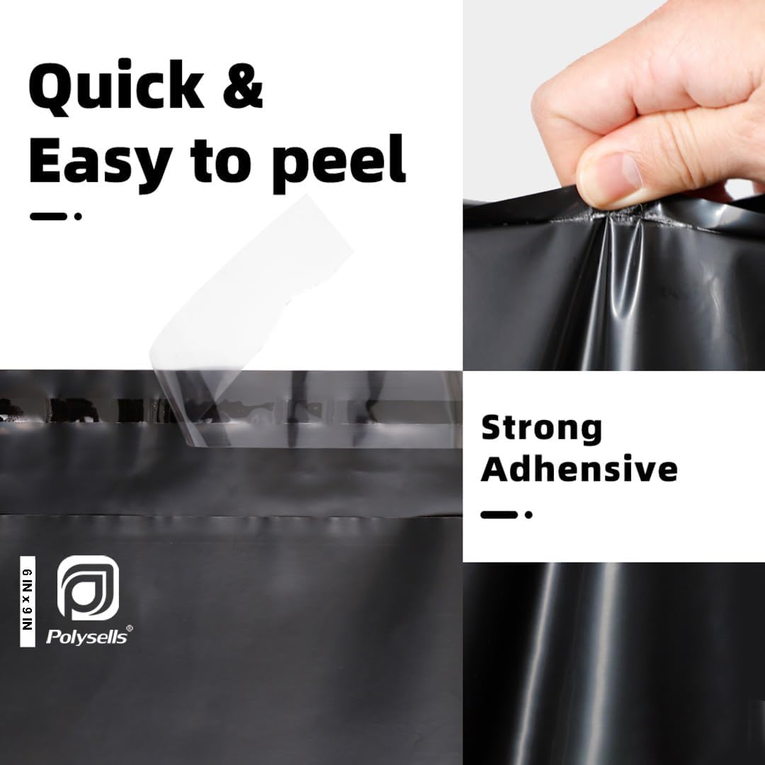 POLYSELLS 1000 pcs 6x9 Inches Black Poly Mailers Shipping Envelopes, Strong Adhesive Sealing, Waterproof, and Tear-resistant Postal Mailing Bags for Clothing, Books, and Accessories
