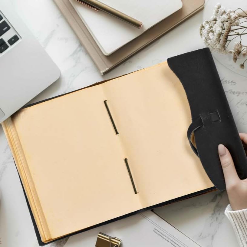 LEATHER VILLAGE Leather Bound Journal - Black, 8"X6", 220 Pages - Vintage Blank Paper Diary for Writing, Drawing, Sketchbook, and Travel Notebook - Ideal for Women and Men