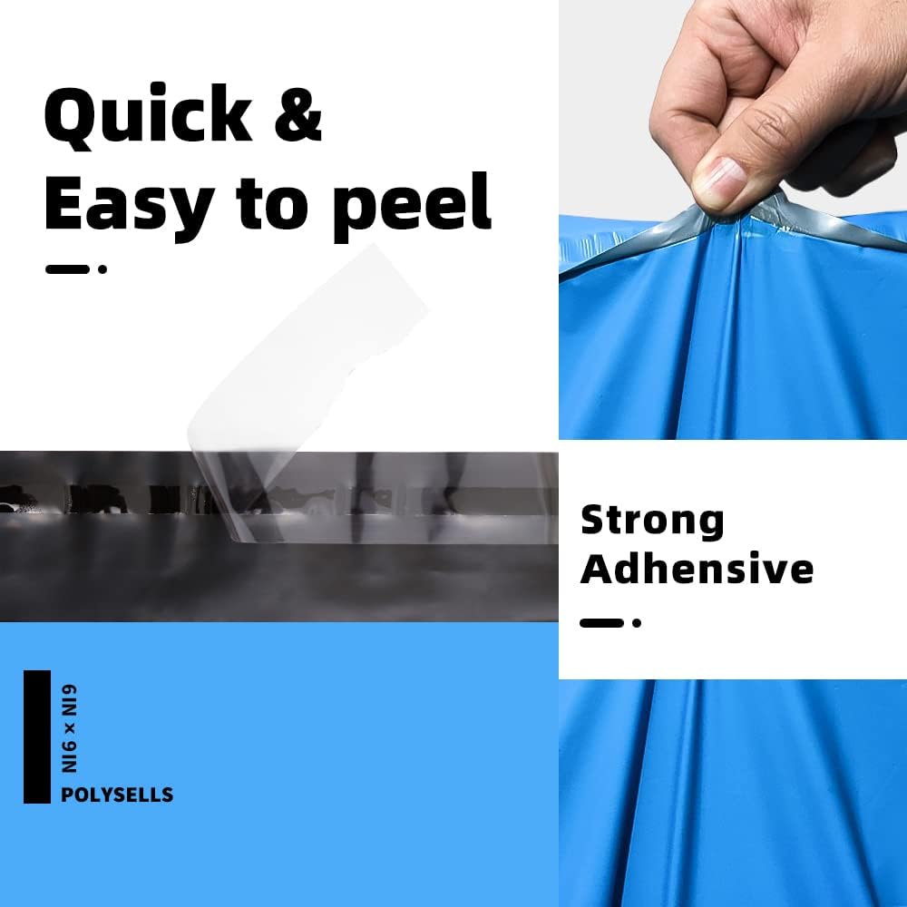 POLYSELLS 100 pcs 6x9 Inches Blue Poly Mailers Shipping Envelopes, Strong Adhesive Sealing, Waterproof, and Tear-resistant Postal Mailing Bags for Clothing, Books, and Accessories