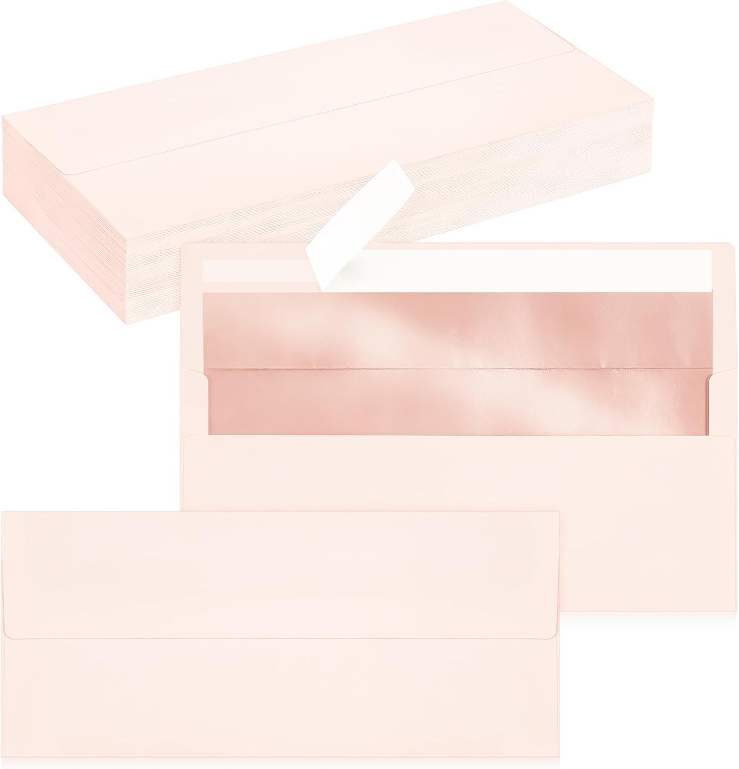 50 Pack #10 Business Envelopes, Self Seal Standard Blush Pink Envelopes with Rose Gold Foil Lining for Secure Business & Legal Mailing, Office, Checks, Letter, Invoices, 4 1/8 x 9 1/2 Inches