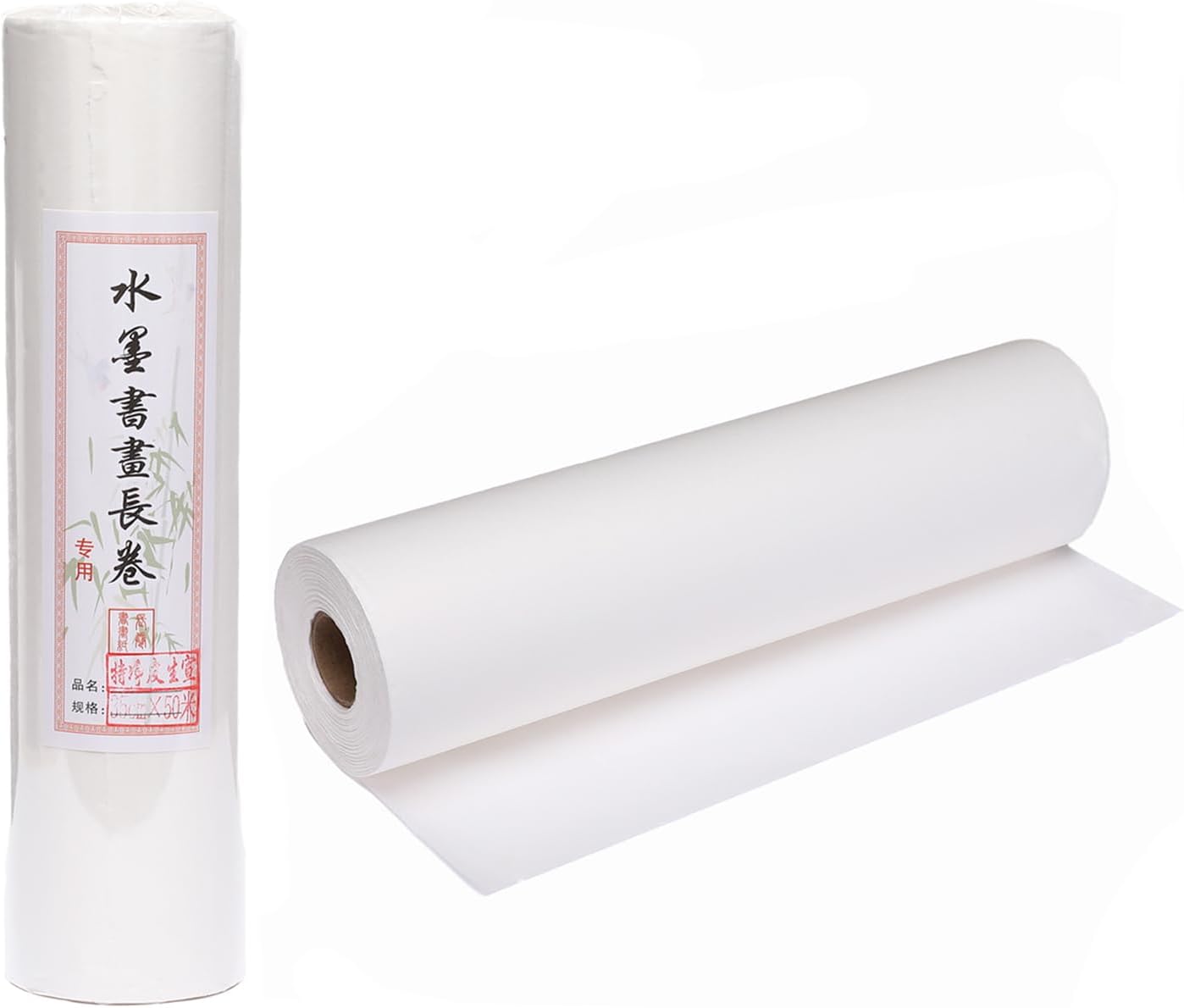 MEGREZ Roll Pack Xuan Paper Thicken Calligraphy Xuan Paper Sumi Paper for Practice Chinese Japanese, 35cm x 100m(13.8in x 328ft), Half Raw Ripe Xuan Paper, White
