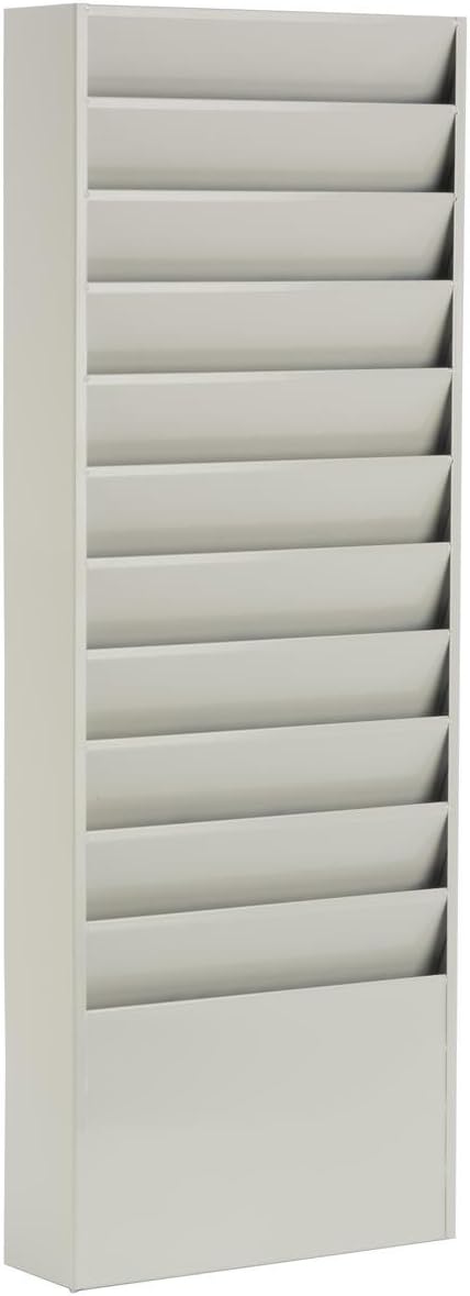 Displays2go Office File Folder Wall Rack, 11 Tiered Pockets, Medical Chart Folders (Putty/Powder Coated Steel)