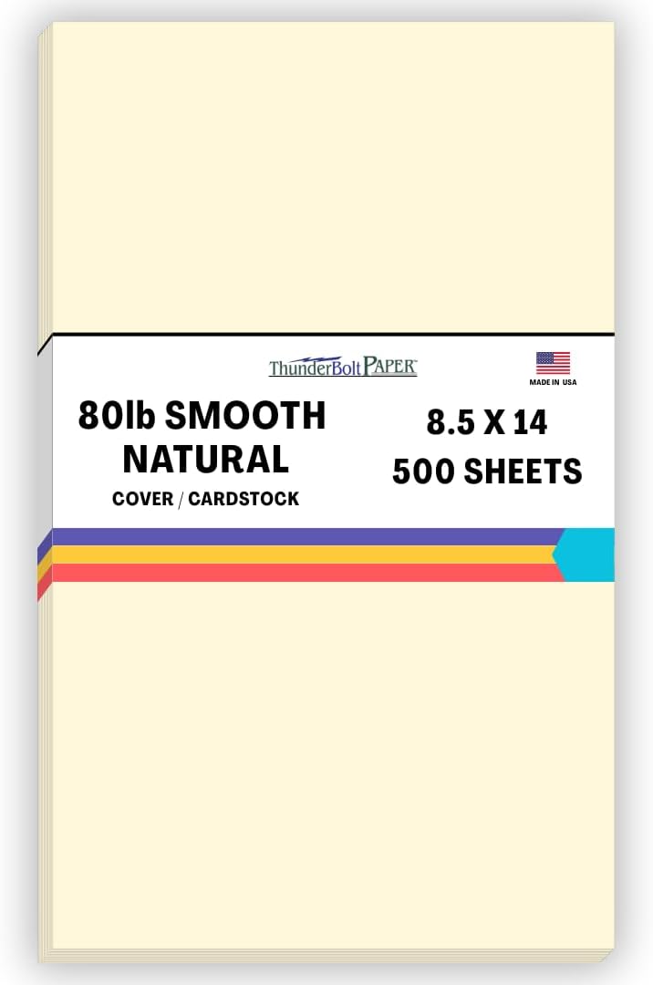 500 Natural Smooth Card Stock Sheets Paper - 8.5 X 14 Inches Legal|Menu Size - 80# (80 lb/pound) Cover Weight - Quality Paper - Smooth Finish