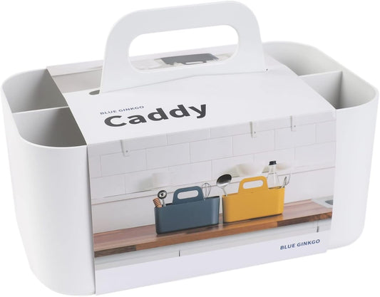 BLUE GINKGO Stackable Organizer Caddy – Korean-Made Portable Tote for Bathroom, Office, Crafts, or School Supplies (Rectangle, White)