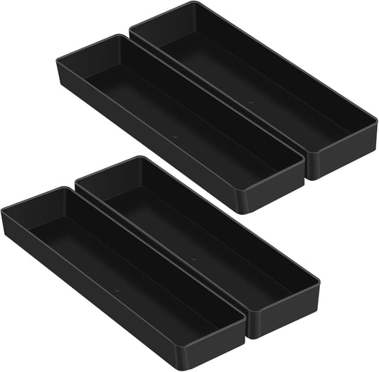 Teling 4 Pcs 4 Piece Large Black Rectangular Desk Organizer Set, Half Accessory Tray, Plastic Tabletop Organizer for Office, Home, or Study, Dimensions: 9.45 x 2.95 x 1.38 Inches