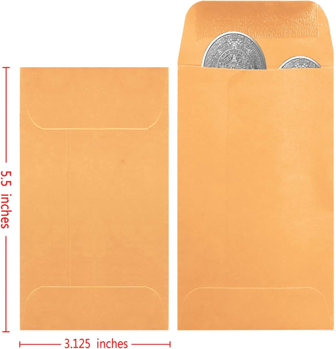 500 Pack #5 Brown coin envelope 3.125 x 5.5 inches Kraft Envelopes Classic Small Parts Envelopes with Self Adhesive Gummed Flap for Coins Cash Credit Cards Seeds
