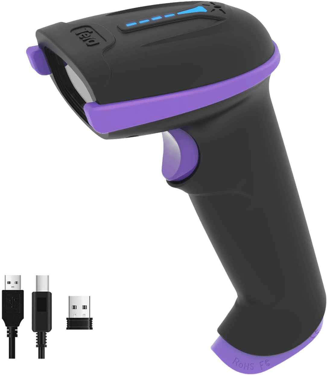 Tera Wireless Versatile 2-in-1 Barcode Scanner with Battery Level Indicator & Universal Stand for Hands Free Scanning, Purple, 1 Pack