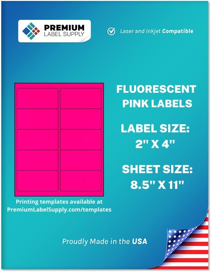 Premium Label Supply Bright Neon Color Fluorescent Stickers - 2" x 4" Labels - (Pink Fluorescent, 5000 Labels)