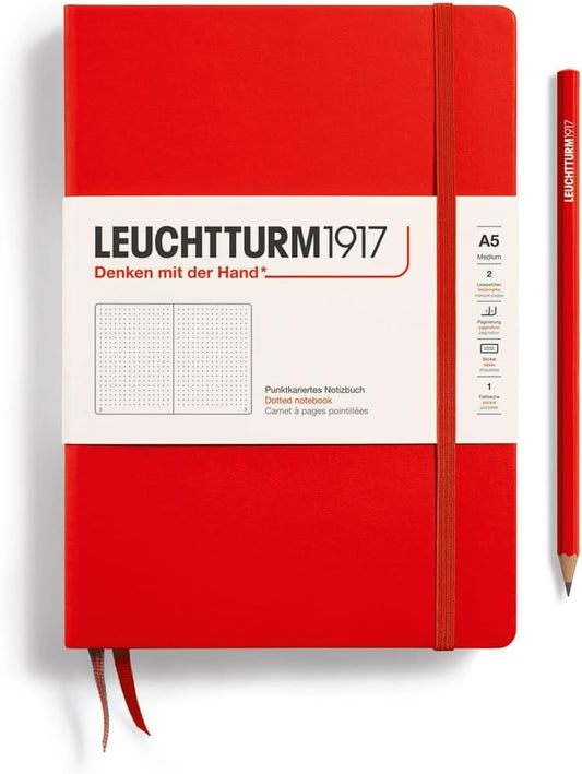 LEUCHTTURM1917 - Notebook Hardcover Medium A5-251 Numbered Pages for Writing and Journaling (Red, Dotted)