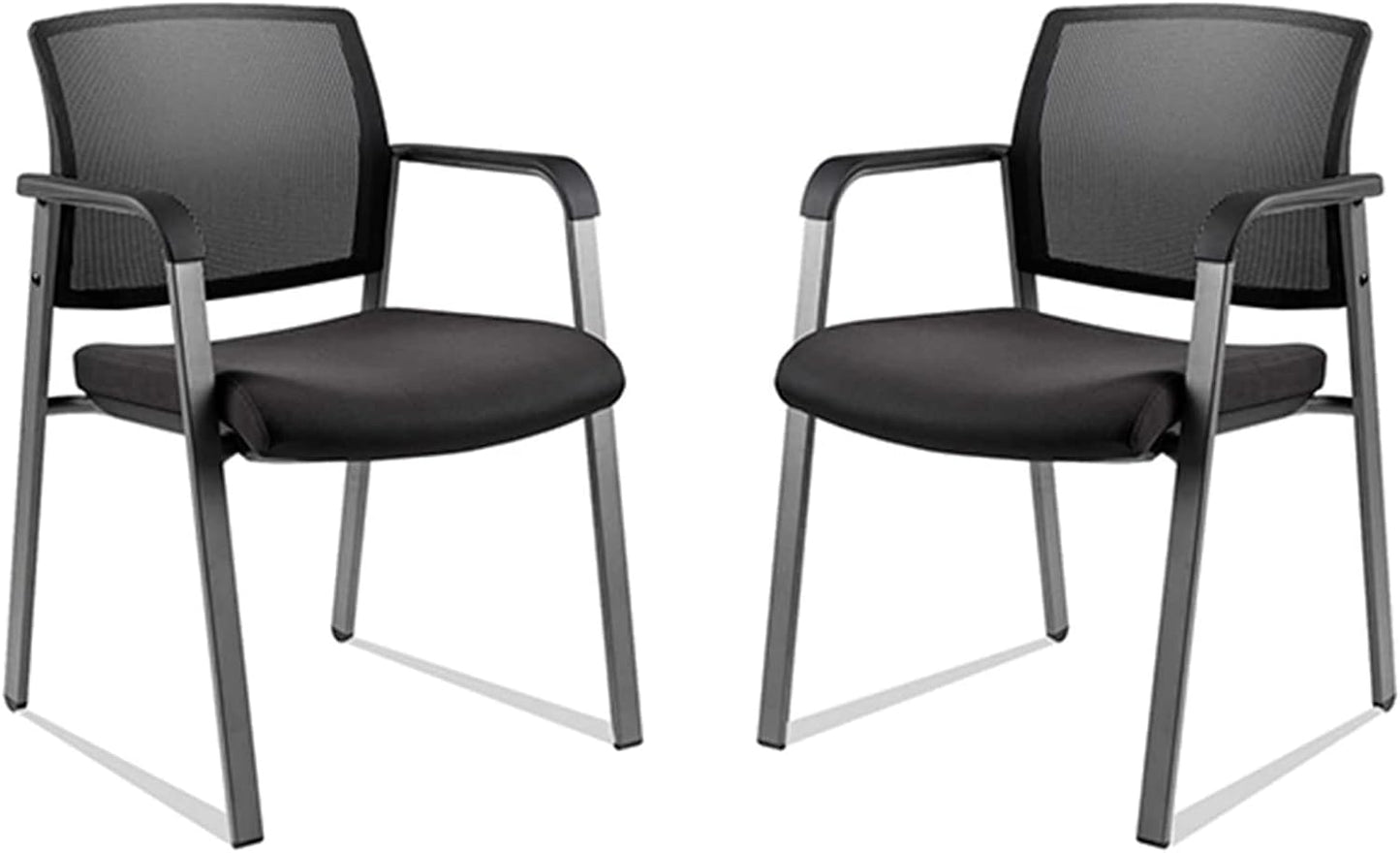 CLATINA Mesh Back Stacking Arm Chairs with Upholstered Fabric Seat and Ergonomic Lumbar Support for Office School Church Guest Reception Black 2 Pack Set
