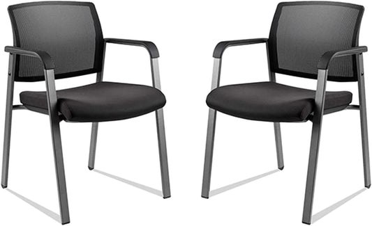 CLATINA Mesh Back Stacking Arm Chairs with Upholstered Fabric Seat and Ergonomic Lumbar Support for Office School Church Guest Reception Black 2 Pack Set