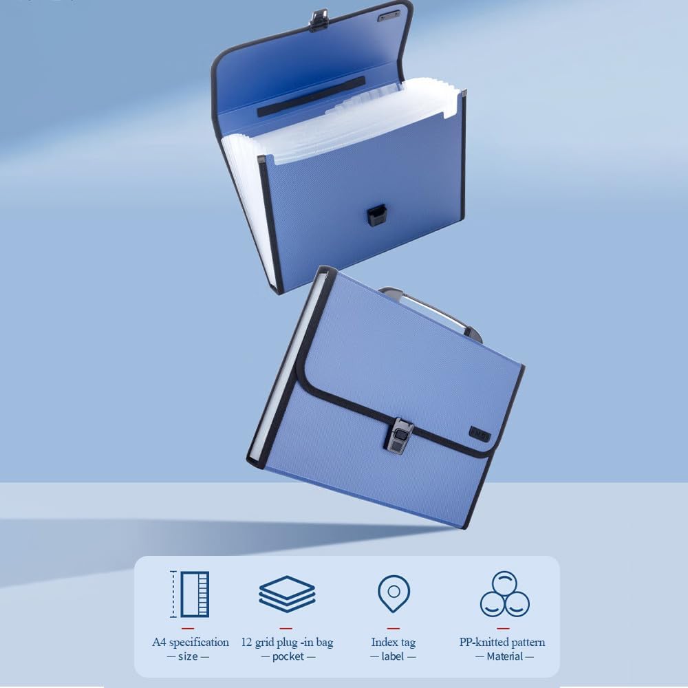 M&G Expanding File Folder 12 Pockets Accordion File Organizer with Labels, Portable Document Receipt Organizer for A4 Letter Size Paper, Waterproof Folder for Bussiness School Office Supplies (Blue)