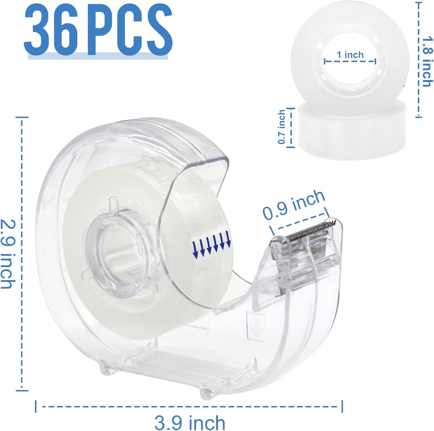 36 Pcs Transparent Tape with Dispenser, 0.7 in x 1000 in Clear Tapes and Refillable Dispensers, Office Tape Rolls with Dispenser Bulk for Craft Jobs, Gift Wrapping, Repairing, Home and School