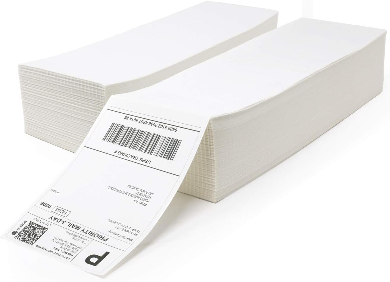Buhbo 4" x 6" Direct Thermal Labels - Perforated BPA Free - Compatible with Zebra & Rollo Printer - Commercial Grade Shipping (2000 Fanfold Labels - 2 Stacks of 1000)