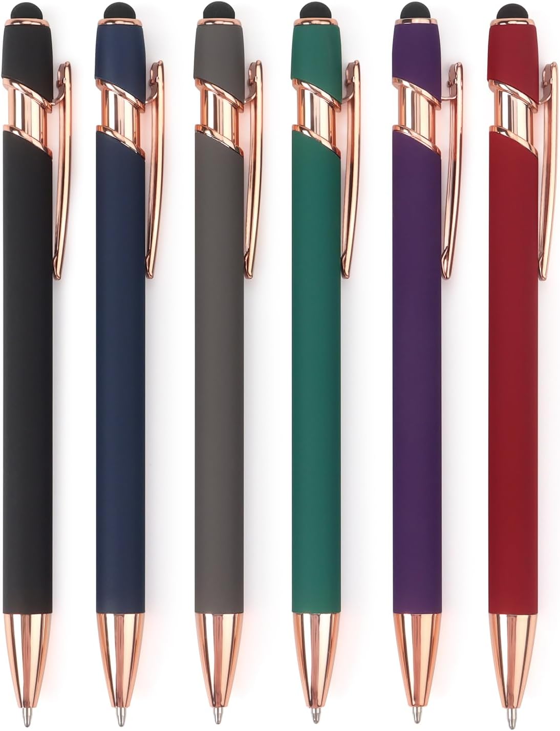 6 Pack Ballpoint Pen 2-in-1 Stylus Retractable Ballpoint Pen with Stylus tip, Metal Stylus Pen for Touch Screens, 1.0 mm Black Ink, 6