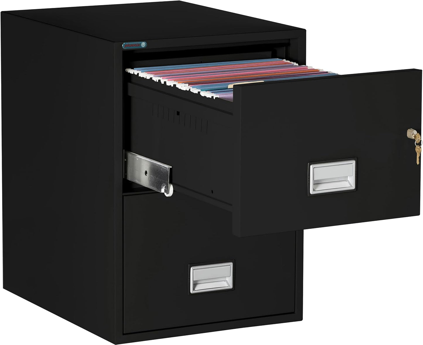 25 inch 2-Drawer Vertical Fireproof File Cabinet – Legal and Letter Size Filing – Key Lock – Water Resistant Seal – Fire and Impact Rated – Black Finish – Model LGL2W25B