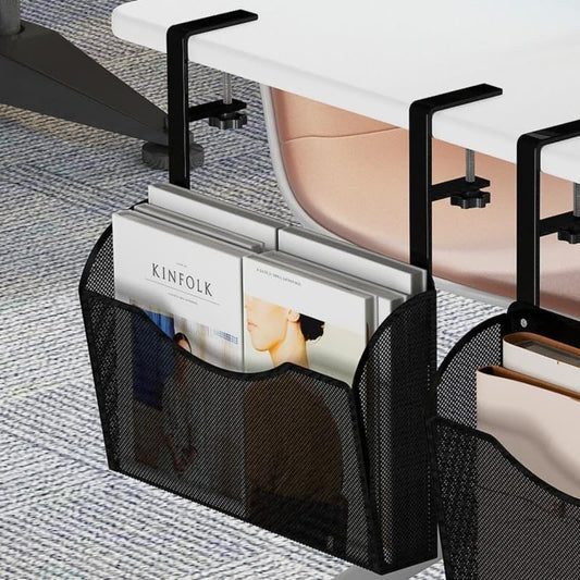 Under Desk Drawer, Desk Side Storage, Hanging Desks Organizer, Clamp On Mesh Metal Desks Organizer for Office and Home (Black)