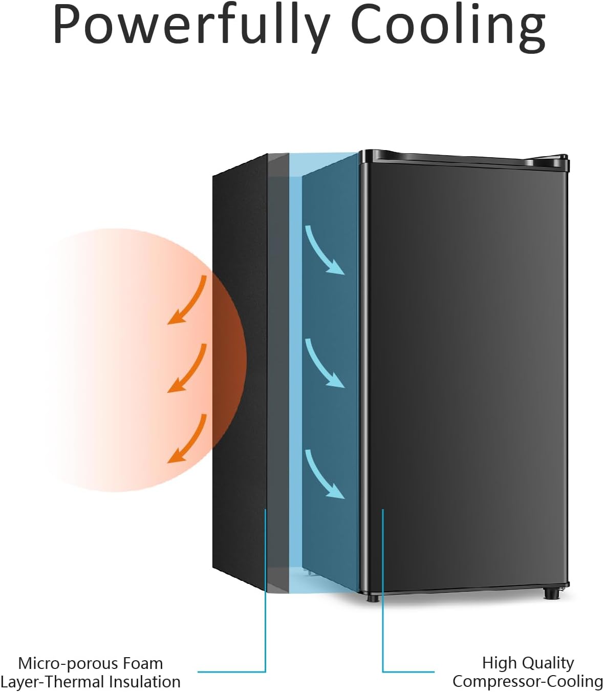 Seaoola Mini Fridge with Freezer, Single Door 3.1 Cu.Ft, Compact Mini Refrigerator, LED Light, Adjustable Thermostat, Removable Glass Shelves, Small Refrigerator for Dorm/Office/Bedroom(Black)