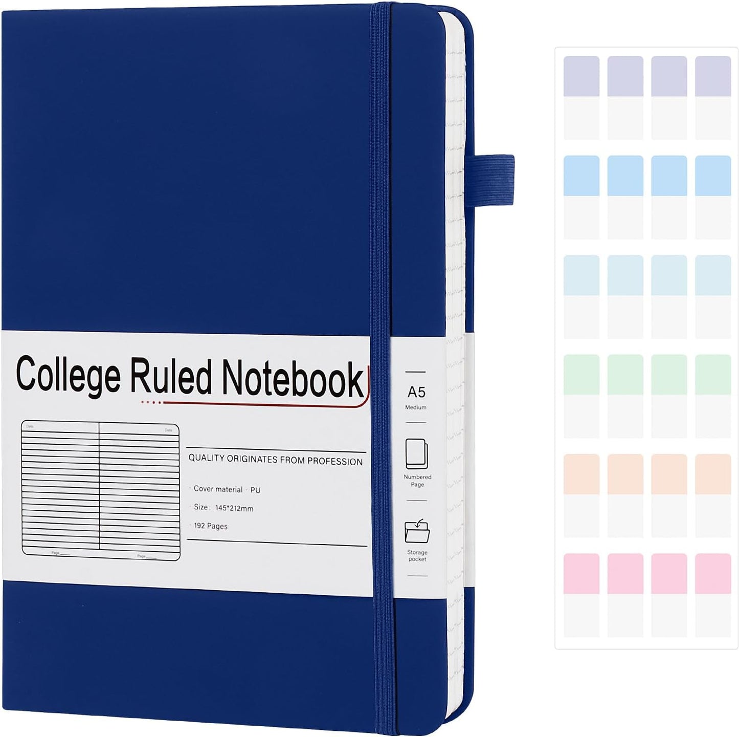 A5 Lined Journal Notebooks for Work, 192 Pages, Medium 5.7 x 8.3inch, College Ruled, Vegan Leather Hardcover Journals for Women Men,1 Pack