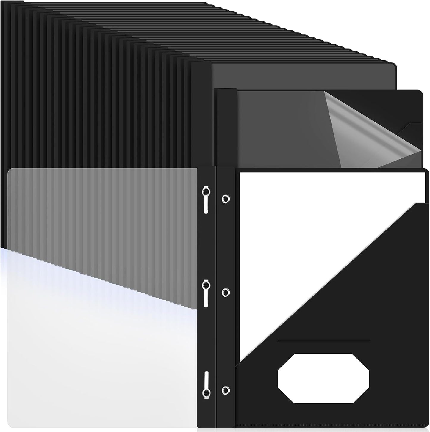 Patelai 48 Pcs Plastic Folders with 2 Pockets and 3 Prongs Home Folders with Card Slot Letter Size Heavy Duty Report Covers for Back to School(Black,Simple Style)