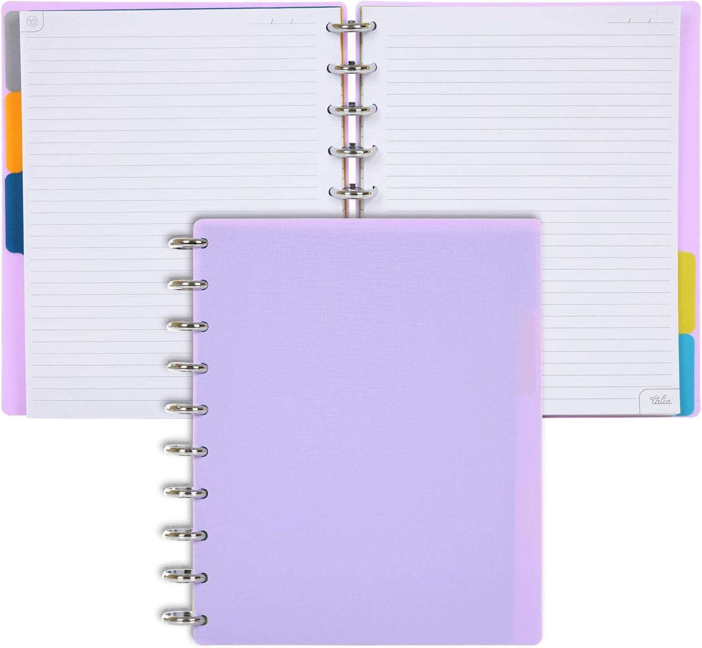 Talia Discbound Notebooks, Planner, Customizable, (yLavender w/Silver Discs, Midsize (7.5in x 9.75in))
