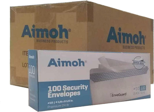 Aimoh #10 Security Tinted Self-Seal Envelopes - No Window - EnveGuard, Size 4-1/8 X 9-1/2 Inches - White - 24 LB - 1 Case - 12 Packs - 1,200 Envelopes (34100-CS)