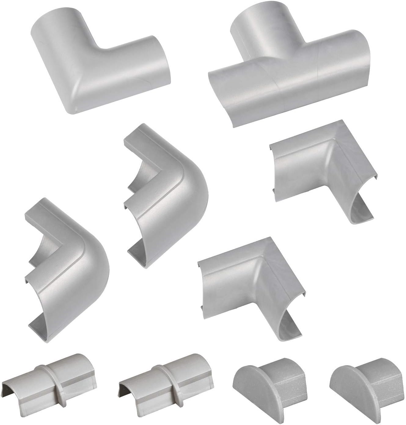 D-Line Medium Cable Raceway Accessory Pack, Join 1.18in x 0.59in Cord Cover Lengths, 10 Accessories Included, Hide Cords Around a Variety of Angles - Gray