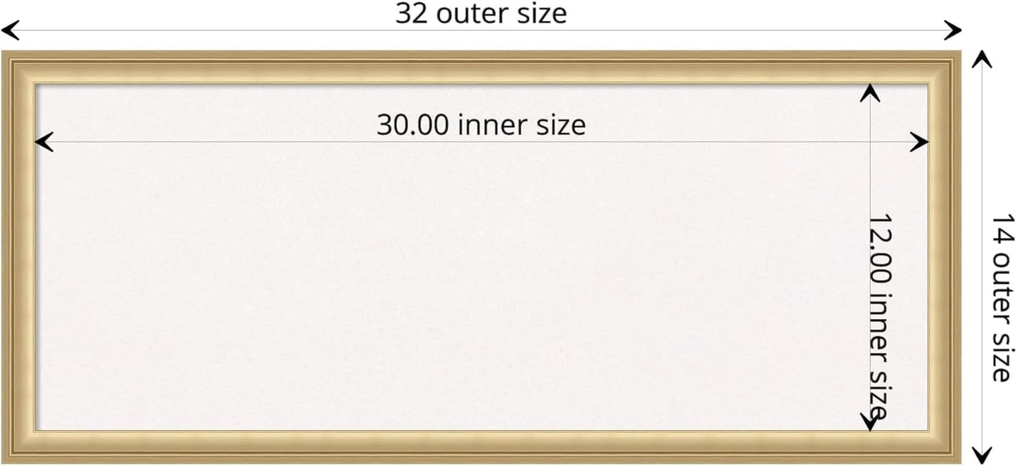 Amanti Art White Cork Board for Wall, 14x32 Vision Board with Gold Frame, Medium Corkboard Office Decor for Home Organization, Casual Corkboard Pinboard to display items for home organization