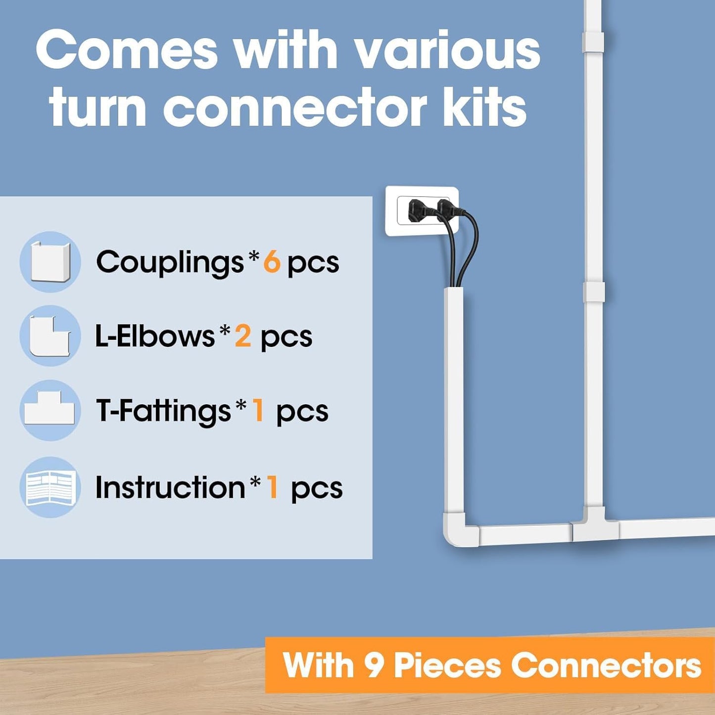 116in Cord Hider Kit, Cord Covers for Wires on Wall, Paintable Cable Raceway, Cord Hider for Wall Mount tv, tv Cable Hider Wall kit, Wire Covers for Cords, W0.96in X H0.57in, White