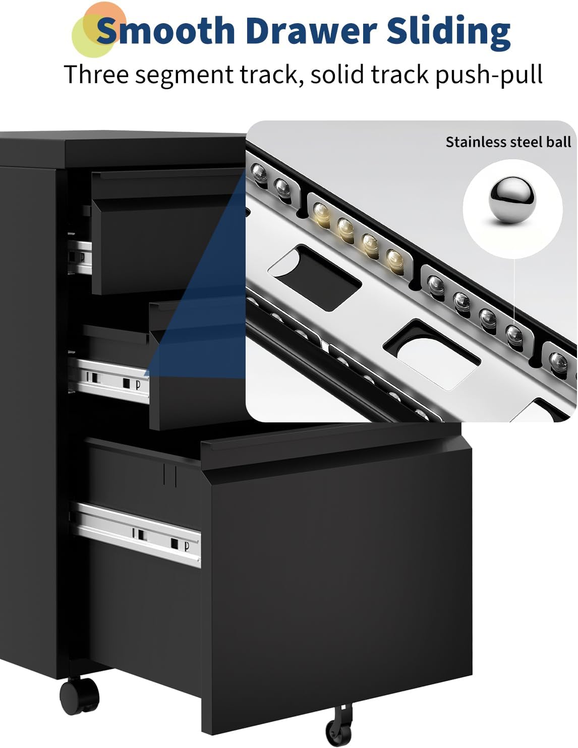 GarveeHome 3-Drawer Mobile File Cabinet with Lock Keys | Under Desk Lateral Storage Fits Legal Letter A4 | Adjustable Shelf, Easy Assembly Office Home Workspace - Dark Black