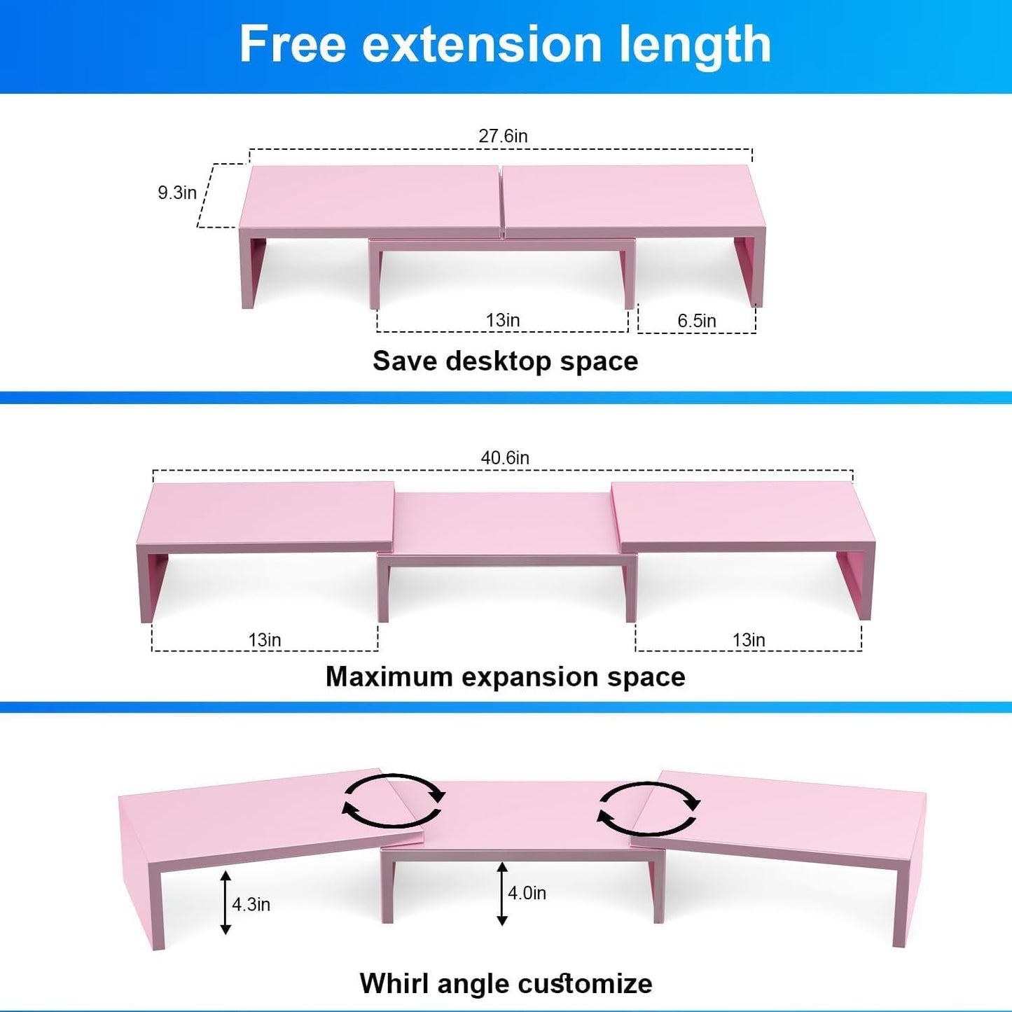 Dual Monitor Stand for Desk, Metal Monitor Riser, Pink office Supplies and Accessories (Pink)