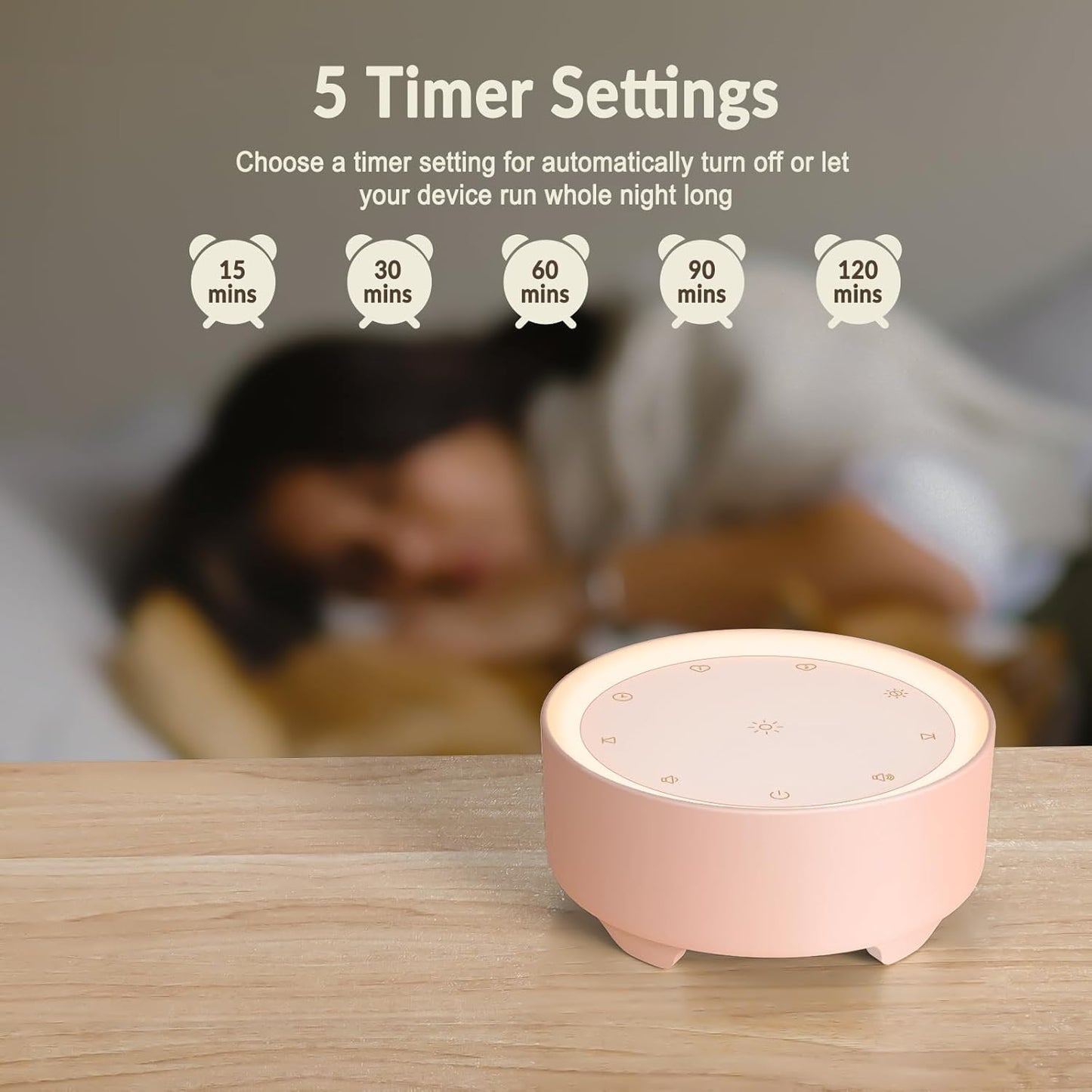 Kipcush Sound Machine & Night Light for Adults, Baby, Kids. White Noise Machine with 20 Soothing Sleep Sounds. Small Size & Portable Design for Bedroom, Office, Travel. Favorites Buttons, Timer（Pink）