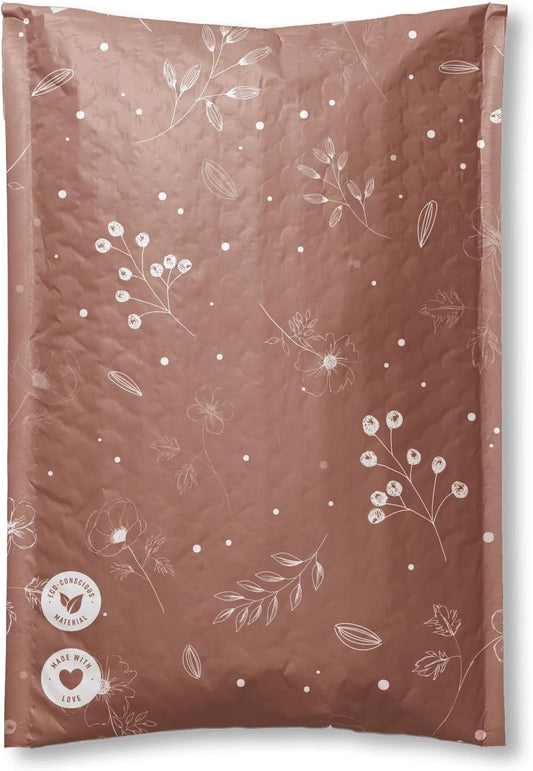 Bubble Mailers 6x9-25 Pack Biodegradable Shipping Bags for Stationery and Small Accessories - Impack Self-Seal Protective Thick Mailing Envelope for Small Items - Floral Rosy Brown