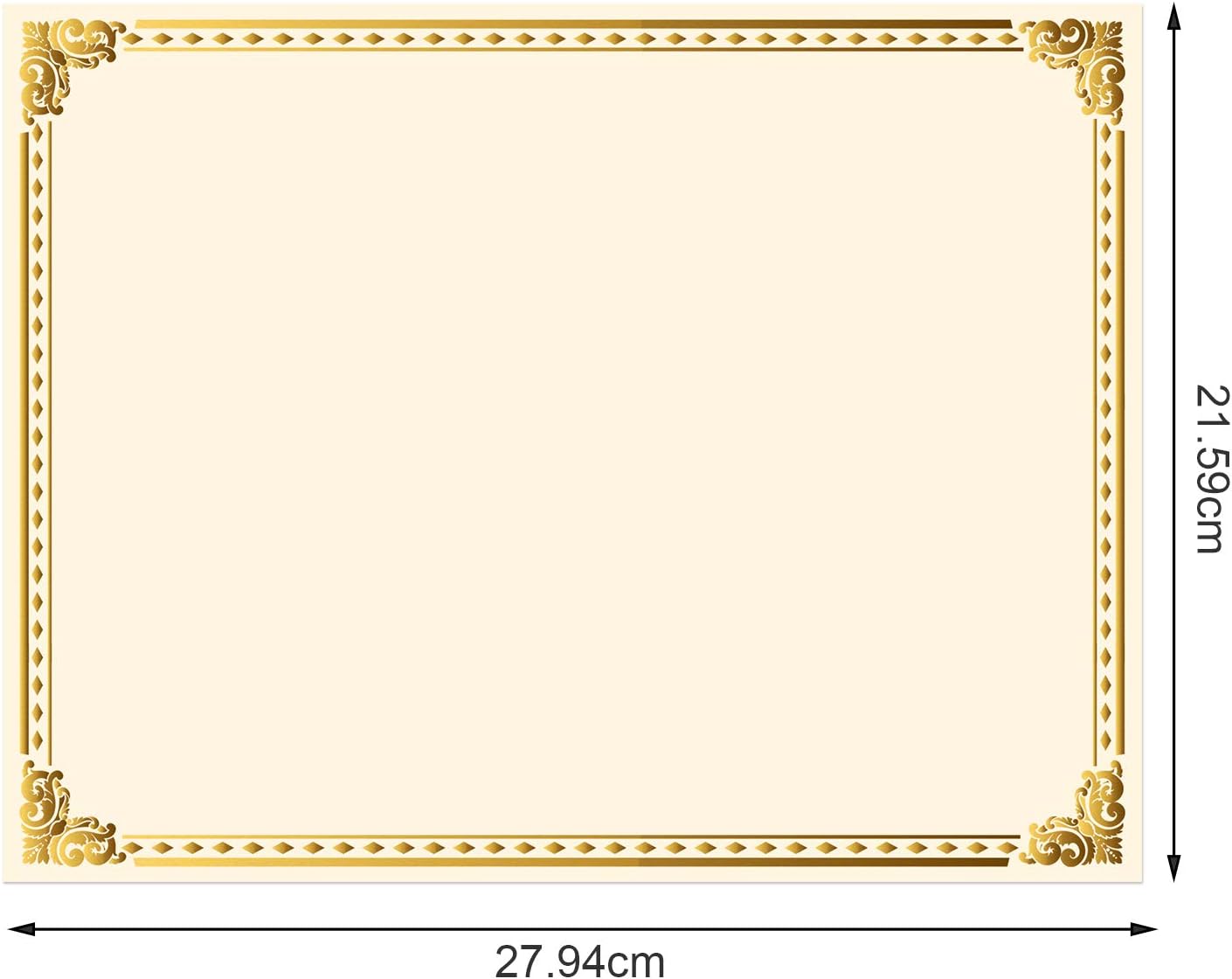 Chinco Certificate Paper Gold Foil Metallic Border Blank Award Certificate for Recognition Appreciation, Laser and Inkjet Printer Compatible, 11 x 8.5 Inches (50 Pieces)