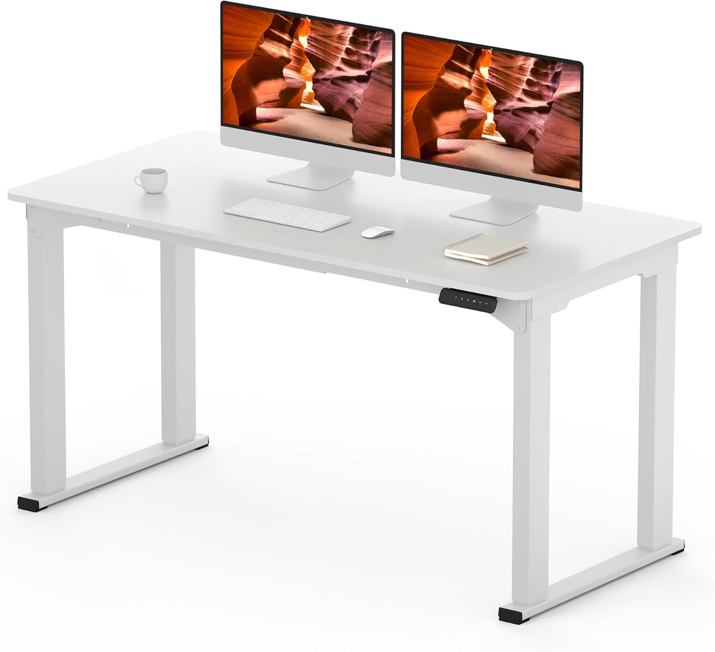 4 Legs Standing Desk, Large 55x28 Inches Electric Adjustable Height Desks with Splice Board, Stand Up Desks Home Office Computer Workstation, White